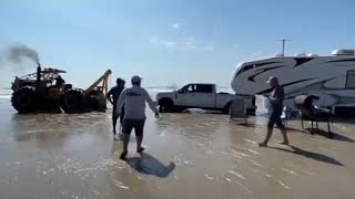 Saving Multiple Vehicles Stuck on the Beach  ViralHog [upl. by Nolyaj568]