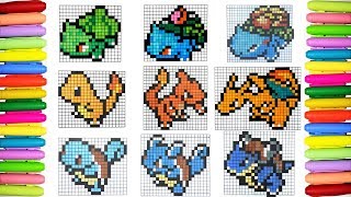 Drawing all Generation 1 Pokemon Starters  Pixel art [upl. by Orsay941]