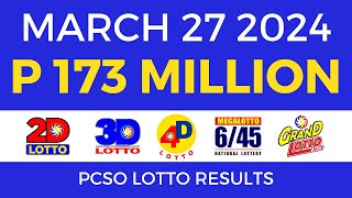 Lotto Result March 27 2024 9pm PCSO [upl. by Aicinoid]