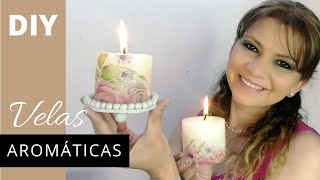 Como hacer VELAS AROMÁTICAS paso a paso decoradas con DÉCOUPAGE [upl. by Enajiram]