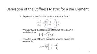 3 1 Derivation of the Stiffness Matrix of Bar Element and Example [upl. by Richarda]