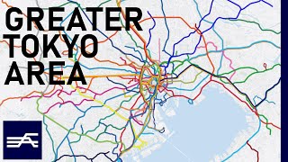 Every Operating Railway System in Greater Tokyo Area geographic map [upl. by Fransisco291]