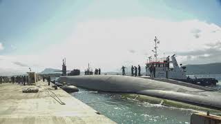 USS Florida SSGN 728 mooring pierside at Souda Bay Greece [upl. by Philine]