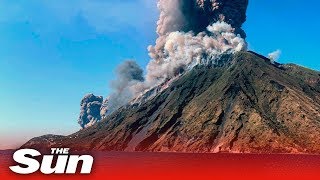 Moment Stromboli volcano erupts in Italy [upl. by Lati]