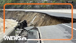 Mudslide in North Carolina after Hurricane Helene I40 partially collapsed [upl. by Netnilc]