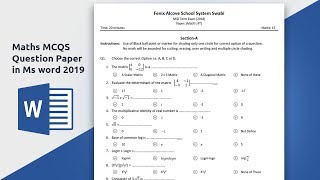 how to create Multiple choice question paper for mathematics in Ms word 2019 [upl. by Aiasi]