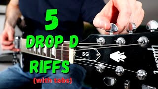 5 Famous DropD Guitar Riffs And How To Play Them With Tabs [upl. by Nork291]