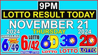 Lotto Result Today 9pm November 21 2024 PCSO [upl. by Uel]