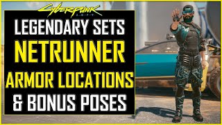 Cyberpunk 2077 FULL NETRUNNER Armor  Clothing Set Piece Locations  BONUS Secret Poses [upl. by Aynotahs171]