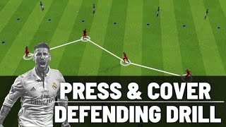 Press amp Cover Defending Drill  Defending As A Team  FootballSoccer  U8 U9 U10 [upl. by Droffilc]