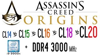 DDR4 3000 Mhz CL14 vs CL15 vs CL16 vs CL18 vs CL20 in Assassins Creed Origins [upl. by Ennoirb]