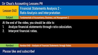 FABM2 Lesson 040  Financial Statements Analysis Ratio Analysis and Interpretation [upl. by Idnyc]