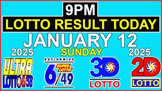 Lotto Result Today 9pm January 12 2025 PCSO [upl. by Linetta]