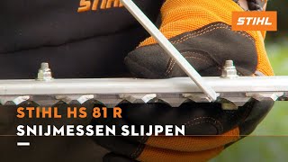 De snijmessen slijpen HS 81 R  STIHL Benzine heggenscharen [upl. by Soluk744]