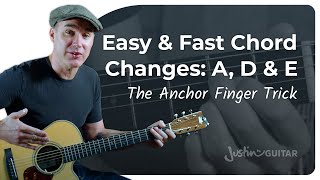 A D and E  Easy Chord Changes Using Anchor Fingers [upl. by Oxley]