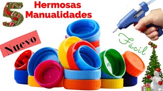 5 Manualidades Navideñas con TAPAS DE BOTELLAS Christmas Crafts with BOTTLE LIDS [upl. by Wells]