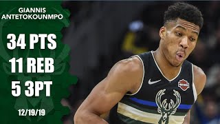 Giannis Antetokounmpo drops 34 points shows off range in Lakers vs Bucks  201920 NBA Highlights [upl. by Ardnahs]