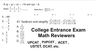 College Entrance Exam Math Reviewer Part 4 UPCAT PUPCET USTET ACET DCAT etc [upl. by Bertram]