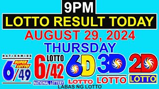 Lotto Result Today 9pm August 29 2024 PCSO [upl. by Nabetse]