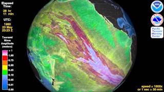 Tsunami Animation Valdivia Chile 1960 rotating globe [upl. by Orv]