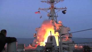 US Navy Destroyer launches Tomahawk cruise missiles [upl. by Norrehs]