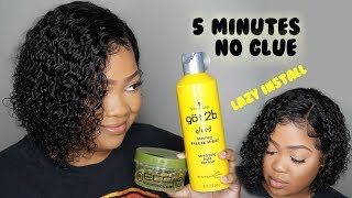 Lazy 5 Minute Lace Wig Install  No Glue Needed [upl. by Anehsuc]