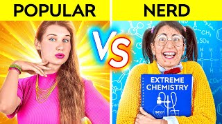 POPULAR VS NERD FOR 24 HOURS Types Of Students At School Popular Overnight by 123 GO CHALLENGE [upl. by Isobel]