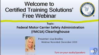 FMCSA Clearinghouse Introduction Federal Motor Carrier Safety Administration Webinar [upl. by Algar567]