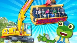 Gecko Goes to Diggerland  Geckos Real Vehicles  Educational Videos For Toddlers [upl. by Hazeghi900]