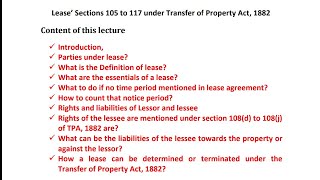 Lease under Transfer of property act  Section 105 to 117 [upl. by Kiele]