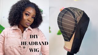 DIY HEADBAND WIG TUTORIAL FOR BEGINNERS HIGHLY REQUESTED  Omoni Got Curls [upl. by Byler62]