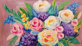 Easy Floral Impressionist Vase 3 Acrylic Painting Tutorial LIVE Beginner Step by Step Lesson [upl. by Eeluj]