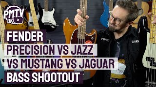 Fender Bass Comparison  Precision vs Jazz vs Mustang vs Jaguar Bass  Whats The Difference [upl. by Oniger665]