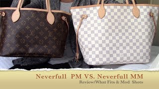 Louis Vuitton Neverfull PM VS MM Reviewwhat fitsMod Shots [upl. by Aerdnod]