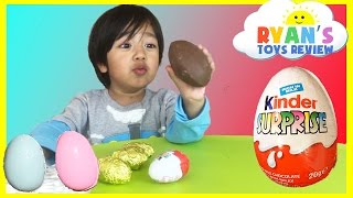 Ryan opens Kinder Surprise Eggs with Toys Inside [upl. by Lohrman]