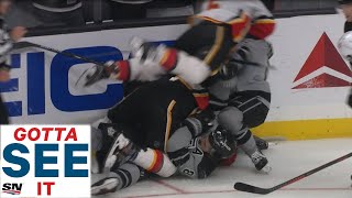 GOTTA SEE IT Drew Doughty Hits Matthew Tkachuk Flames And Kings Start Brawl [upl. by Ahswat]