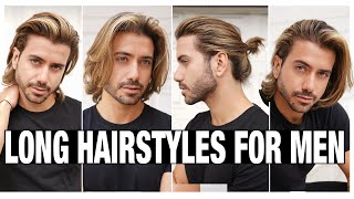 4 LONG HAIRSTYLES FOR MEN  Mens Hair Tutorial [upl. by Evatsug]