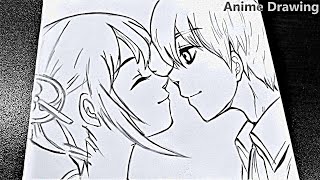 EASY DRAWING  How to draw Girl in Love with a Boy  Anime Drawing [upl. by Austine]