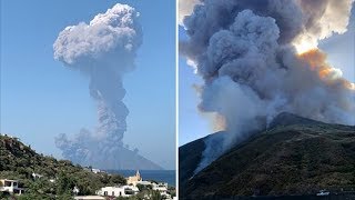 Massive volcanic eruption sparks panic on Stromboli [upl. by Harrat253]