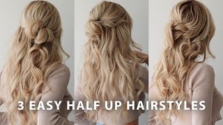 3 EASY HALF UP HAIRSTYLES 🌸 Perfect for Weddings Bridal Prom amp Work [upl. by Notned]