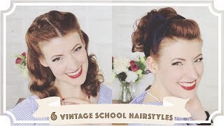 6 Easy Vintage 1950s Back To School Hairstyles CC [upl. by Amalie943]