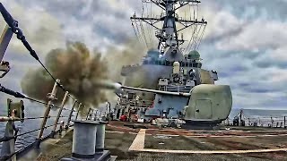 US Navy Destroyer Fires Its Weapons [upl. by Nelag]