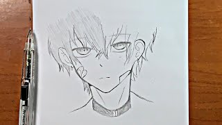 easy anime drawing  how to draw anime boy stepbystep easy [upl. by Eunice]